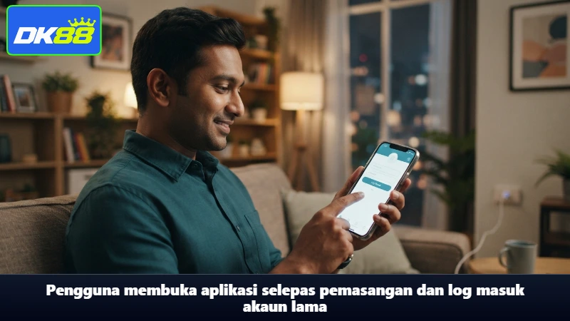 Pengguna membuka aplikasi selepas pemasangan dan log masuk akaun lama