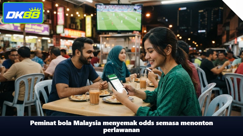Peminat bola Malaysia menyemak odds semasa menonton perlawanan