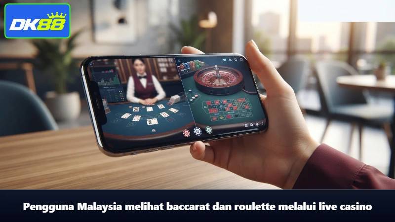 Pengguna Malaysia melihat baccarat dan roulette melalui live casino