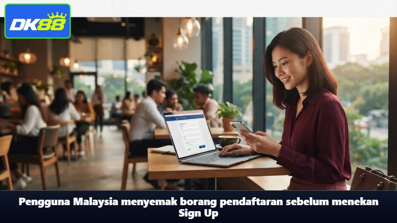 Pengguna Malaysia menyemak borang pendaftaran sebelum menekan Sign Up